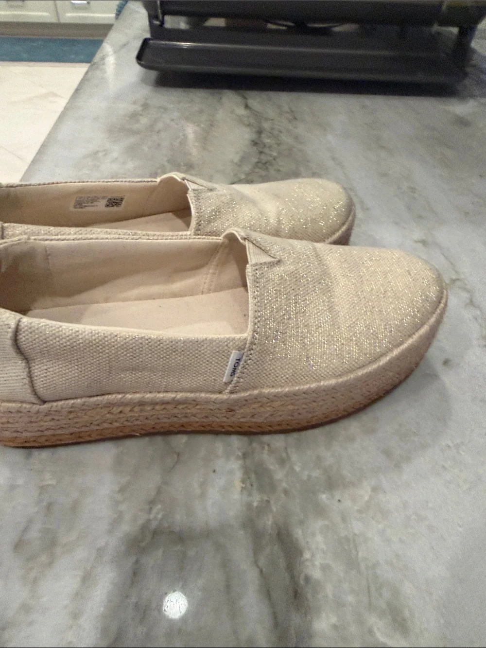 TOMS Natural Canvas Espadrille Platform Slip-On - Beige